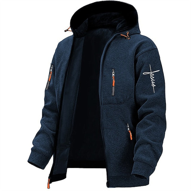 Kapuzenjacke mit Reißverschluss – Warme Fleece-Kapuzenjacke mit durchgehendem Reißverschluss für Herren-Marineblau-S-Chaps Herrenmode