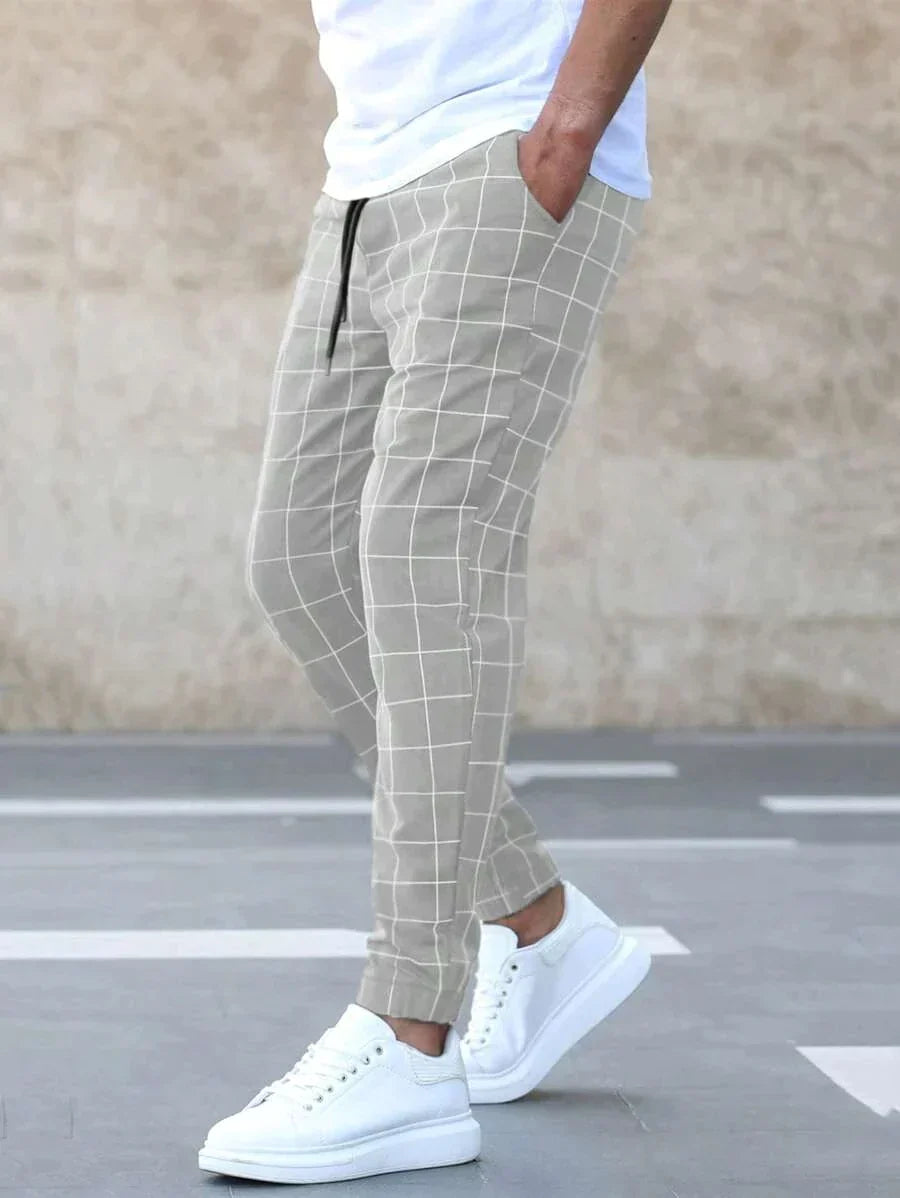 Karierte Hose - Kordelzug - Elastische Knöchel - Jogger - Modische Herrenhosen-Chaps Herrenmode
