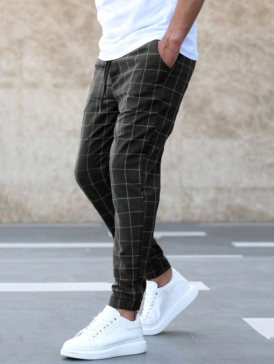 Karierte Hose - Kordelzug - Elastische Knöchel - Jogger - Modische Herrenhosen-Chaps Herrenmode