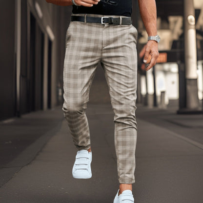 Karierte Hose – Schottenkaro – Slim Fit – Chino – Herrenhose-Beige-S-Chaps Herrenmode