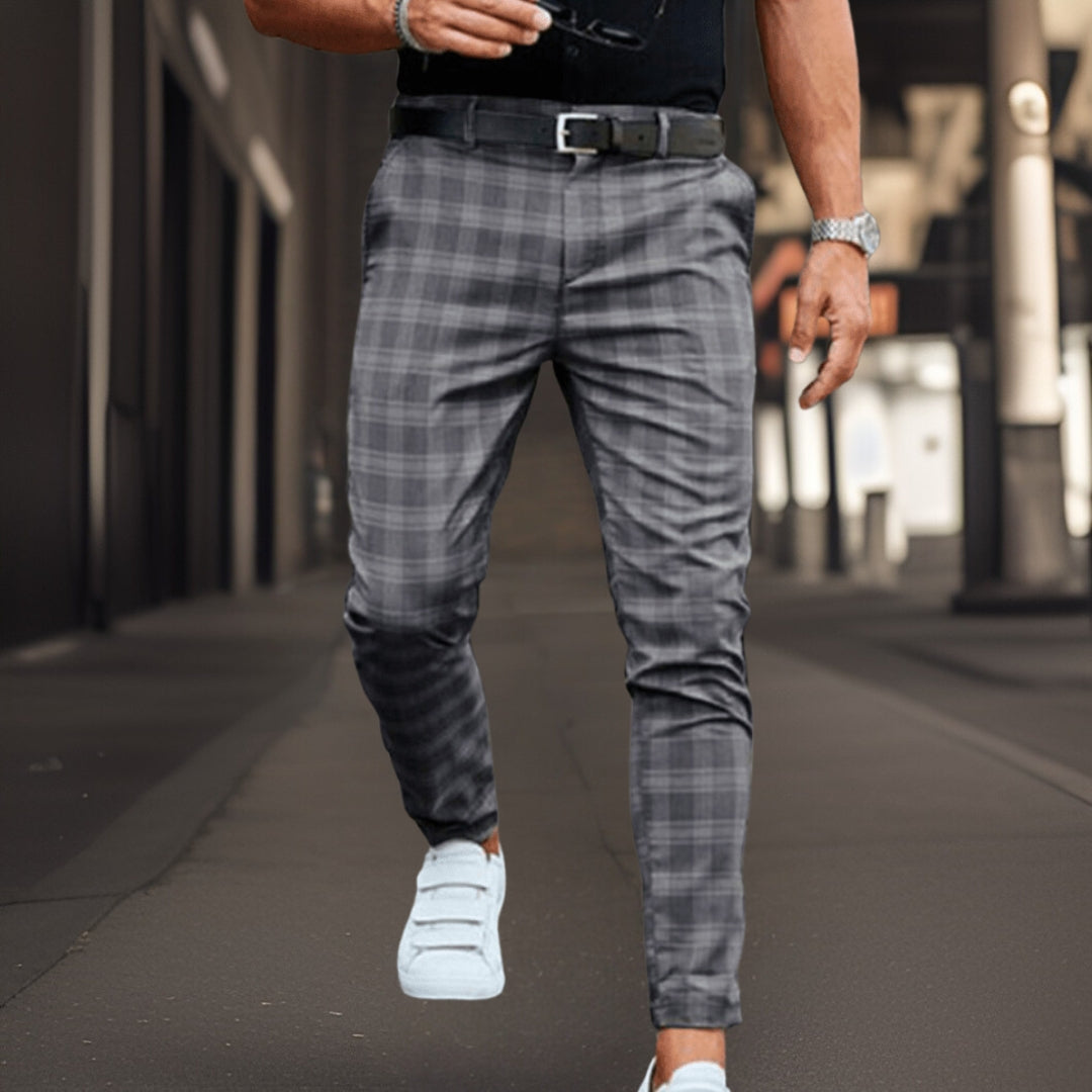 Karierte Hose – Schottenkaro – Slim Fit – Chino – Herrenhose-Grau-S-Chaps Herrenmode