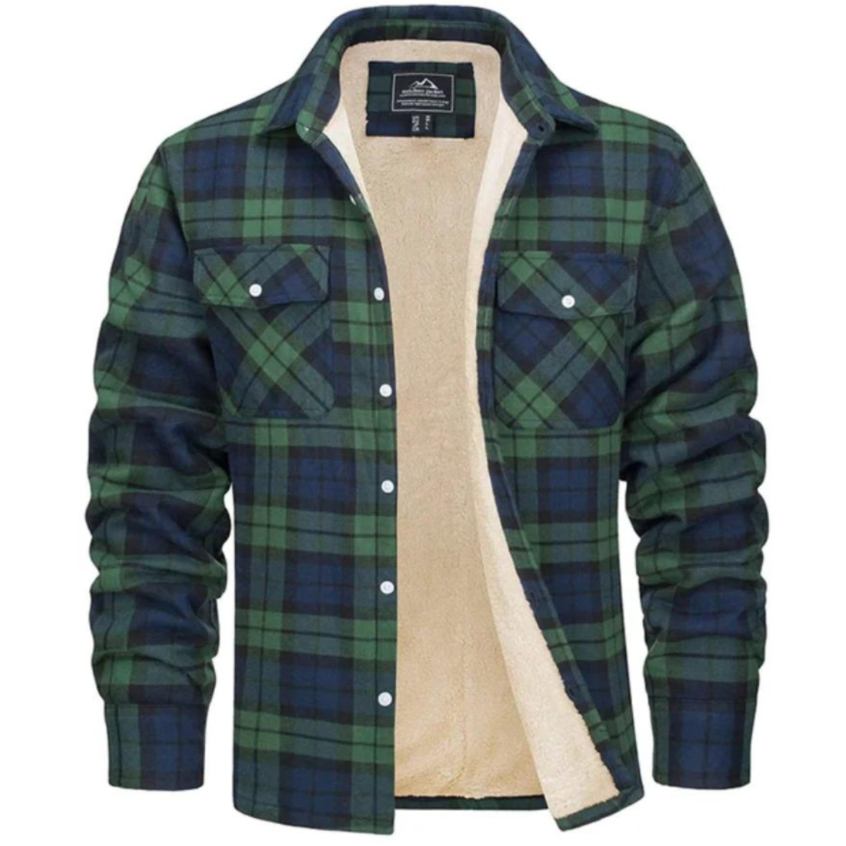 Karierte Jacke – Herren-Winter-Fleece-Jacke mit Sherpa-Futter und Knöpfen-Grün-S-Chaps Herrenmode