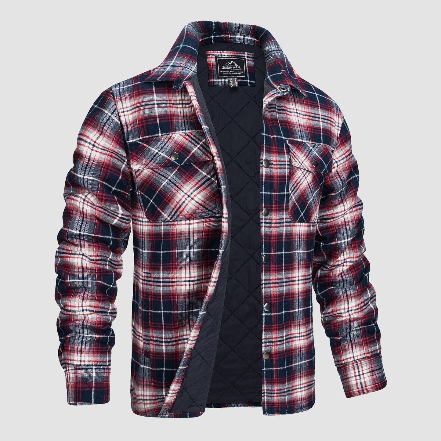 Karierte Jacke | Knopfleiste | Gestepptes Futter | Karierte Jacke | Herrenbekleidung-Rot Blau-S-Chaps Herrenmode