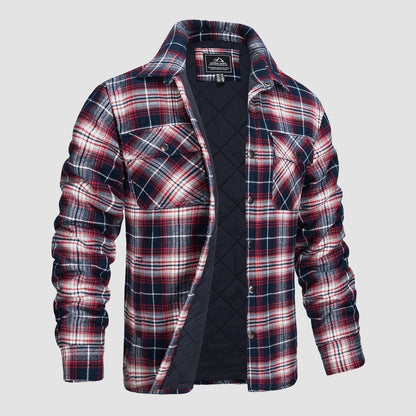 Karierte Jacke | Knopfleiste | Gestepptes Futter | Karierte Jacke | Herrenbekleidung-Rot Blau-S-Chaps Herrenmode