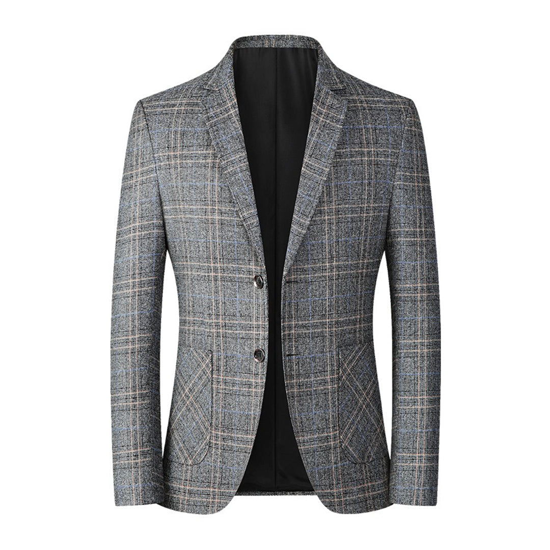 Karierter Blazer - Einreihig - Taschen - Herrenblazer - Anzugblazer-Grau-M-Chaps Herrenmode