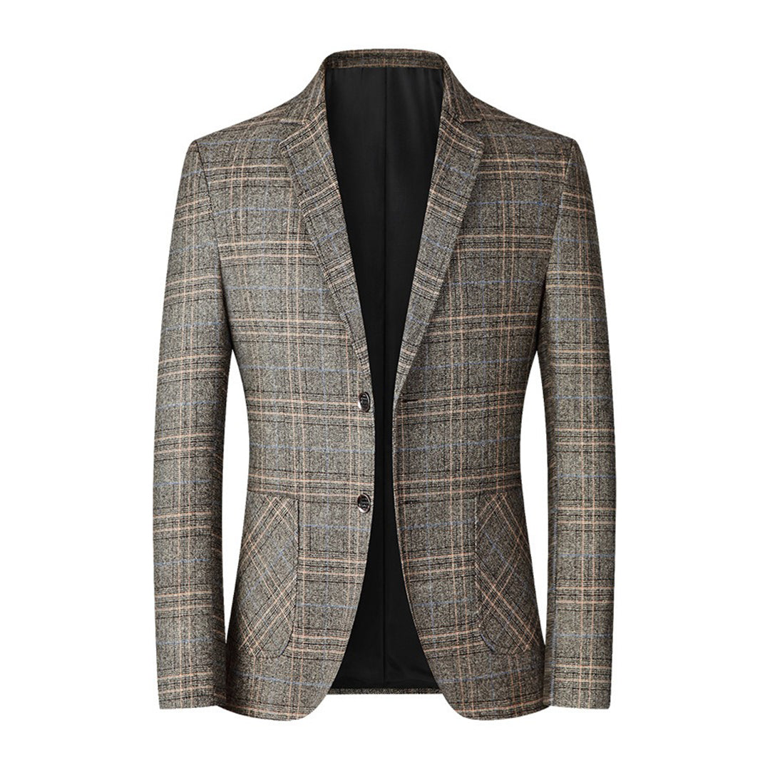 Karierter Blazer - Einreihig - Taschen - Herrenblazer - Anzugblazer-Khaki-M-Chaps Herrenmode