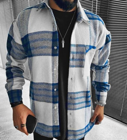 Kariertes Hemd - Button-Up - Brusttasche - Überhemd - Herrenhemd Jacke-Dunkelblau-XS-Chaps Herrenmode