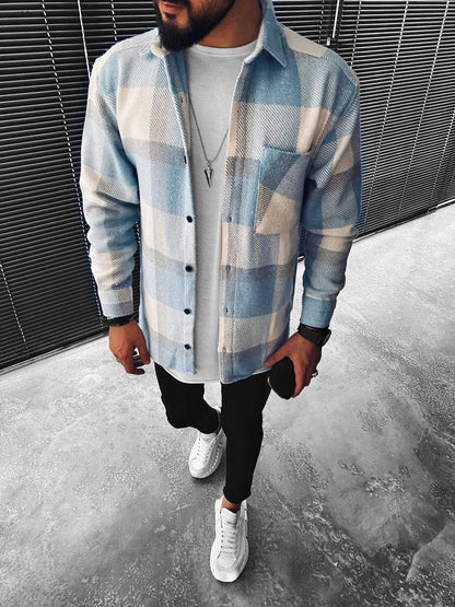 Kariertes Hemd - Hellblau - Button-Up - Überhemd - Herrenhemd-Chaps Herrenmode