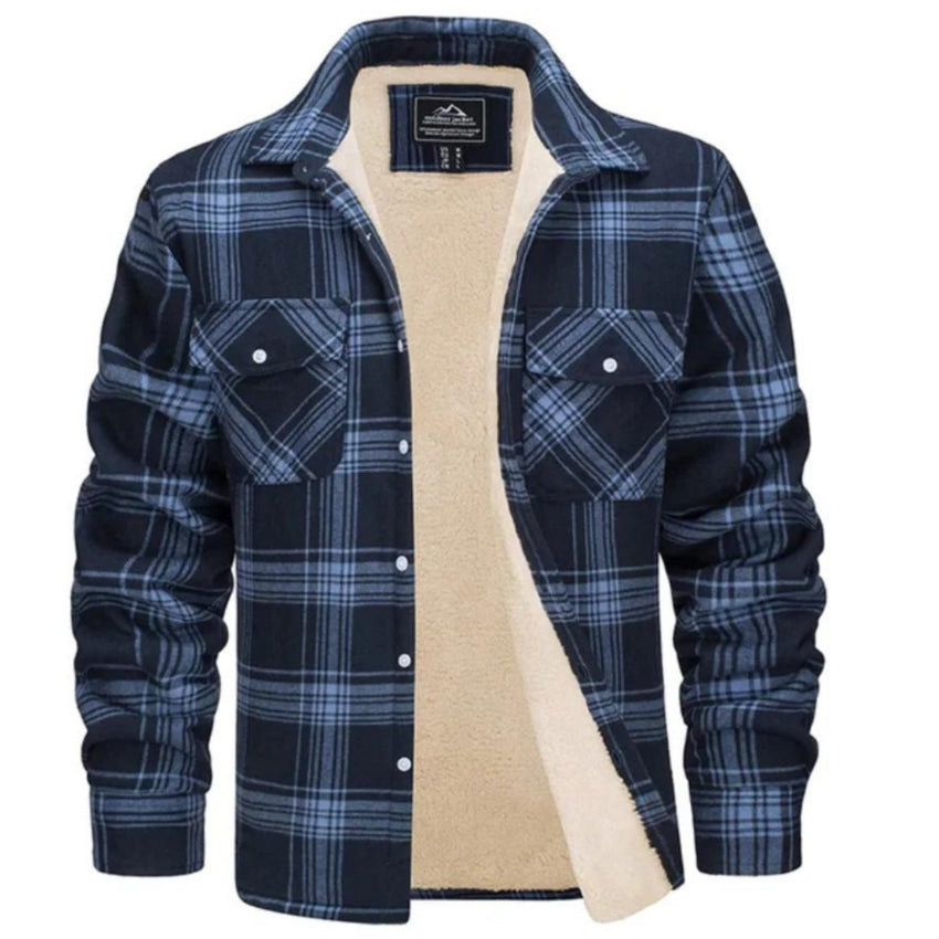 Kariertes Overshirt – Herren-Hemdjacke mit Knöpfen und Fleecefutter für den Winter-Marineblau-S-Chaps Herrenmode