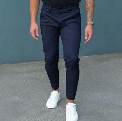 Kleiderhosen - Stylische Herren Stretch Slim Fit Chino Hose-Blau-XS-Chaps Herrenmode