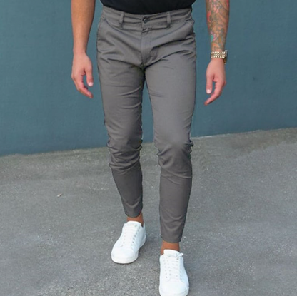 Kleiderhosen - Stylische Herren Stretch Slim Fit Chino Hose-Grau-XS-Chaps Herrenmode