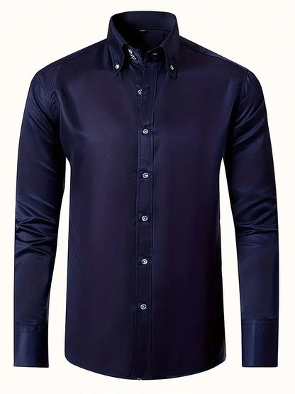 Kleidungshemd - Umlegekragen - knitterfrei Knitterfrei - Hemd mit Knopfleiste - Herrenhemd-Navy blau-S-Chaps Herrenmode