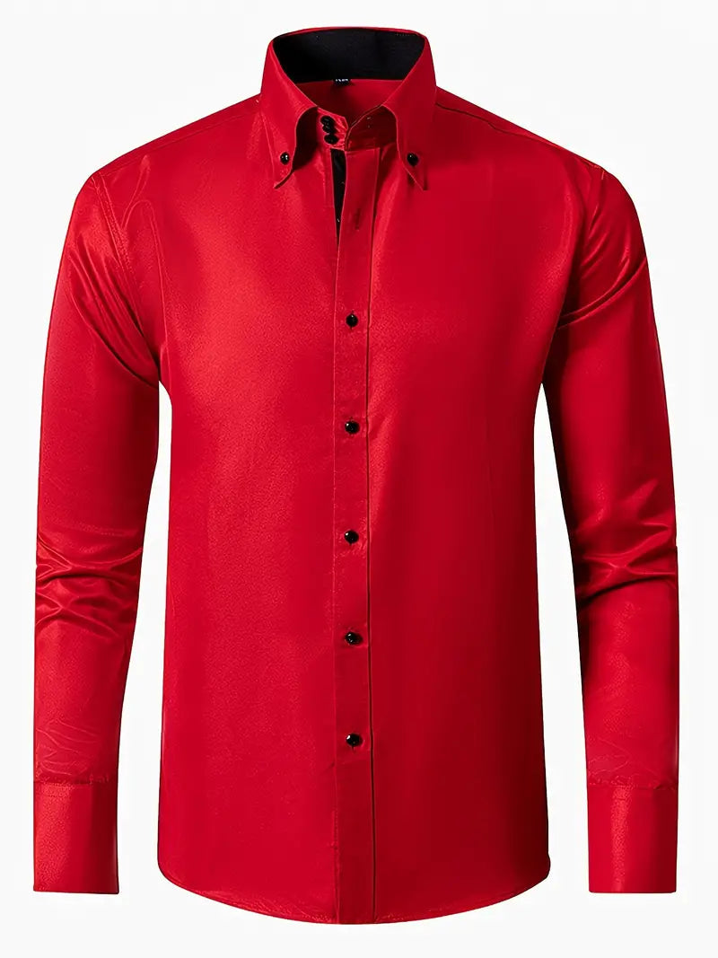 Kleidungshemd - Umlegekragen - knitterfrei Knitterfrei - Hemd mit Knopfleiste - Herrenhemd-Rot-S-Chaps Herrenmode