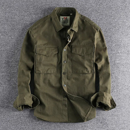 Knopfleiste-Hemd – Lässig – Praktische Taschen – Cargo-Hemd – Herrenhemd-Armeegrün-M-Chaps Herrenmode
