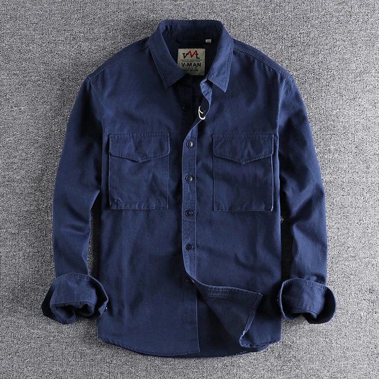 Knopfleiste-Hemd – Lässig – Praktische Taschen – Cargo-Hemd – Herrenhemd-Dunkelblau-M-Chaps Herrenmode