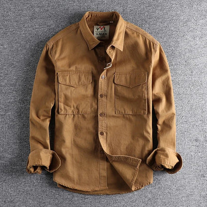 Knopfleiste-Hemd – Lässig – Praktische Taschen – Cargo-Hemd – Herrenhemd-Khaki-M-Chaps Herrenmode