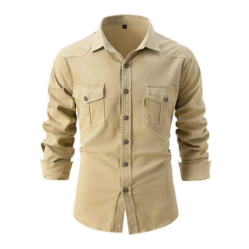 Knopfleiste-Hemd – Lässiges Herrenhemd aus Denim mit Taschen-Beige-S-Chaps Herrenmode