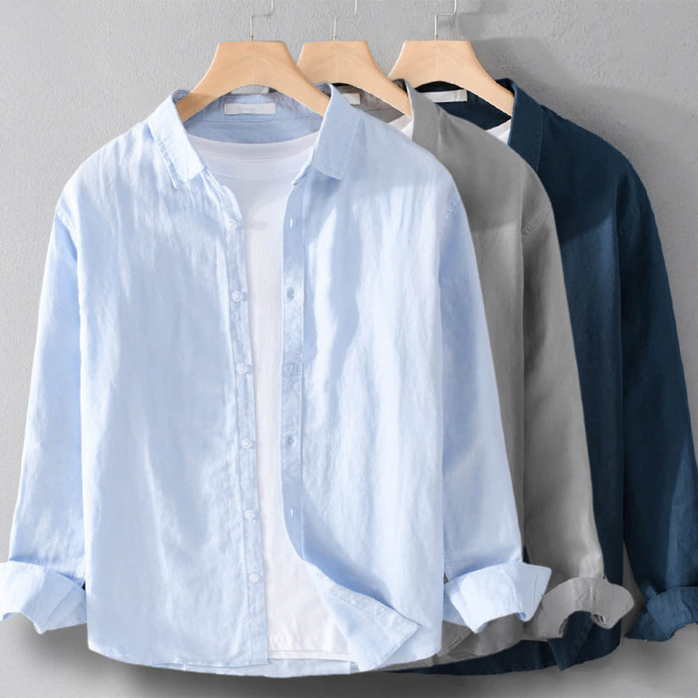 Knopfleiste | Leicht | Langarm | Leinenhemd | Herrenhemd-Chaps Herrenmode