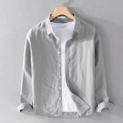 Knopfleiste | Leicht | Langarm | Leinenhemd | Herrenhemd-Grau-S-Chaps Herrenmode