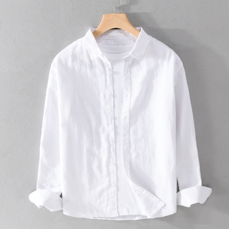 Knopfleiste | Leicht | Langarm | Leinenhemd | Herrenhemd-Weiß-S-Chaps Herrenmode