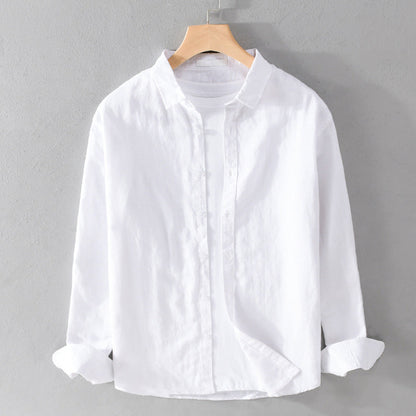 Knopfleiste | Leicht | Langarm | Leinenhemd | Herrenhemd-Weiß-S-Chaps Herrenmode