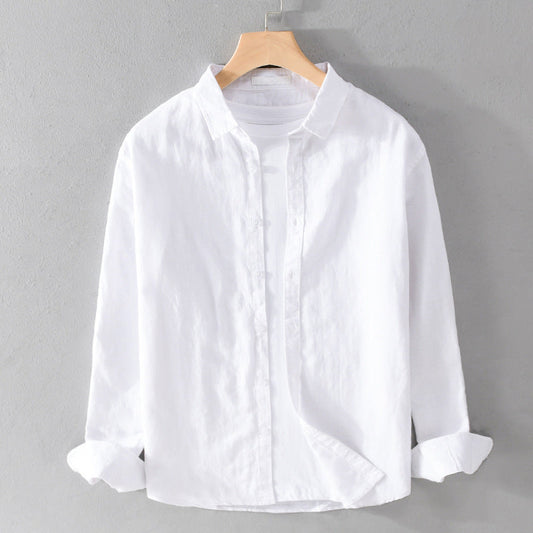 Knopfleiste | Leicht | Langarm | Leinenhemd | Herrenhemd-Weiß-S-Chaps Herrenmode