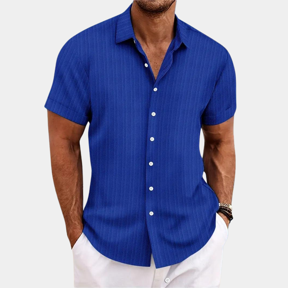 Knopfleiste | Leicht | Mit Kragen | Kurzarmhemd | Sommerkleidung für Männer-Blau-S-Chaps Herrenmode