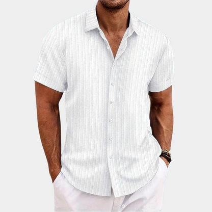 Knopfleiste | Leicht | Mit Kragen | Kurzarmhemd | Sommerkleidung für Männer-Weiß-S-Chaps Herrenmode