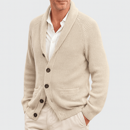 Knopfleiste-Strickjacke – Warm – Gerippt – Gestrickte Strickjacke – Herren-Strickjacke-Beige-S-Chaps Herrenmode