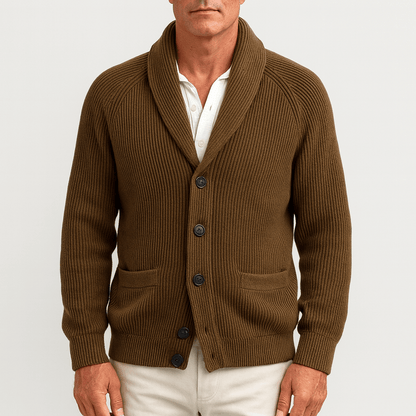 Knopfleiste-Strickjacke – Warm – Gerippt – Gestrickte Strickjacke – Herren-Strickjacke-Braun-S-Chaps Herrenmode