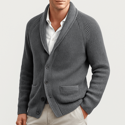 Knopfleiste-Strickjacke – Warm – Gerippt – Gestrickte Strickjacke – Herren-Strickjacke-Grau-S-Chaps Herrenmode