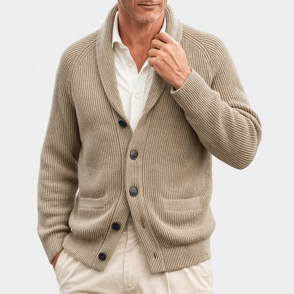 Knopfleiste-Strickjacke – Warm – Gerippt – Gestrickte Strickjacke – Herren-Strickjacke-Khaki-S-Chaps Herrenmode