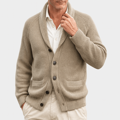 Knopfleiste-Strickjacke – Warm – Gerippt – Gestrickte Strickjacke – Herren-Strickjacke-Khaki-S-Chaps Herrenmode