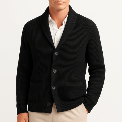 Knopfleiste-Strickjacke – Warm – Gerippt – Gestrickte Strickjacke – Herren-Strickjacke-Schwarz-S-Chaps Herrenmode