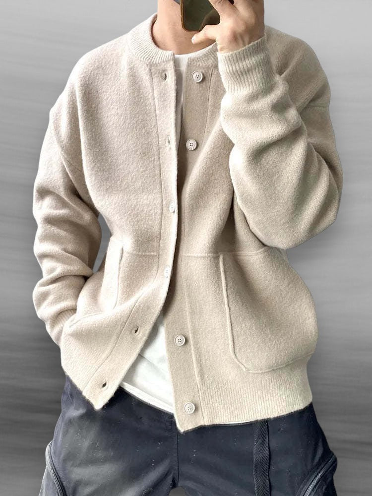 Knopfleiste-Strickjacke – lockere Passform – Taschen – Strickjacke – Herren-Strickmode-Beige-M-Chaps Herrenmode