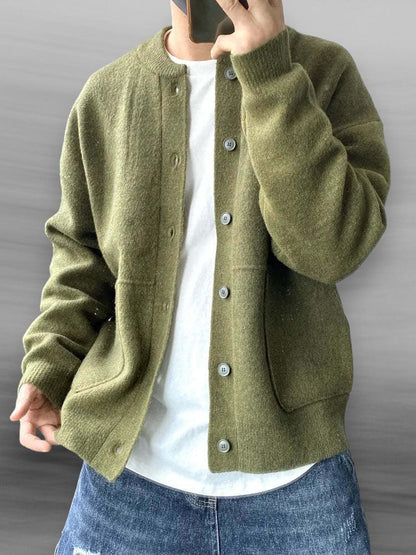 Knopfleiste-Strickjacke – lockere Passform – Taschen – Strickjacke – Herren-Strickmode-Grün-M-Chaps Herrenmode