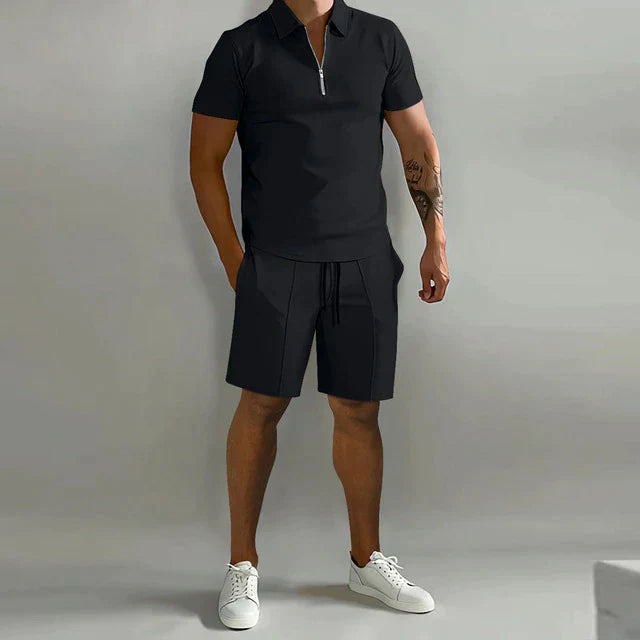 Koordinationsset | Zweiteiler | Kurzarm | Shorts-Set | Herrenbekleidung-Schwarz-S-Chaps Herrenmode