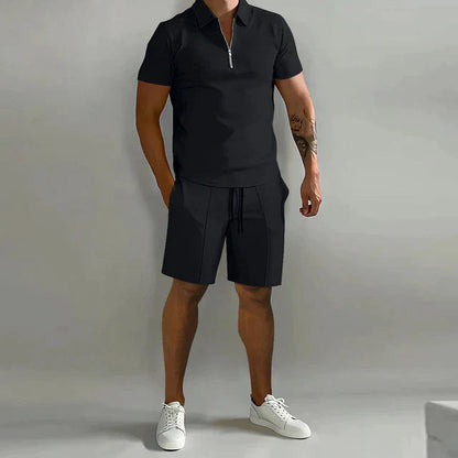 Koordinationsset | Zweiteiler | Kurzarm | Shorts-Set | Herrenbekleidung-Schwarz-S-Chaps Herrenmode