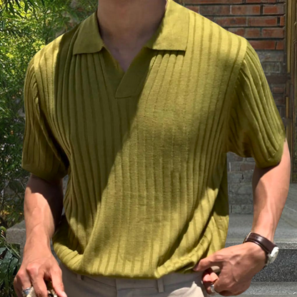 Kragenhemd – Kurze Ärmel – V-Ausschnitt – Strick-Poloshirt – Poloshirts für Männer-Grün-M-Chaps Herrenmode