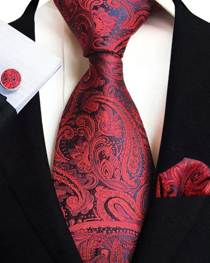Krawatten Set | Paisley | Seide Baumwolle | Mit Einstecktuch-Rot-Chaps Herrenmode