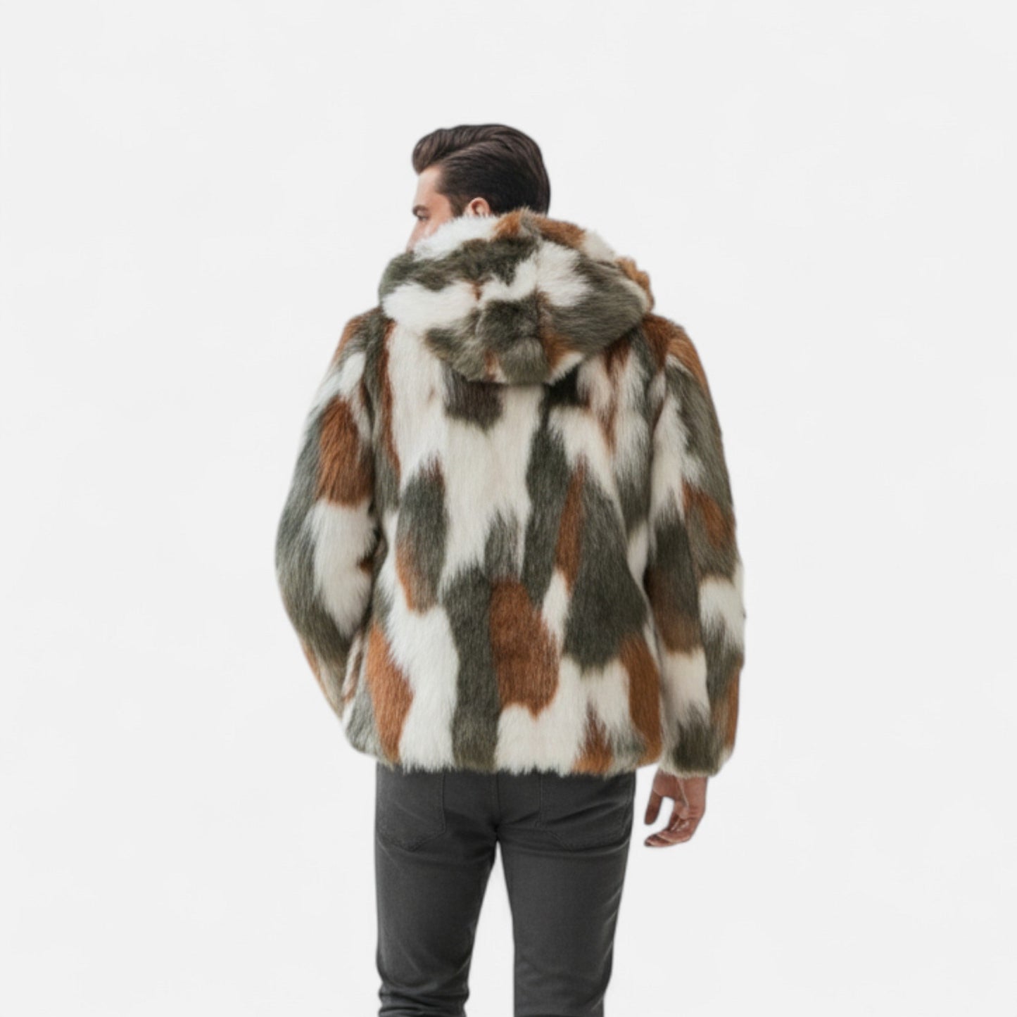 Kunstfelljacke – Herren-Pelzmantel mit Kapuze für den Winter-Chaps Herrenmode