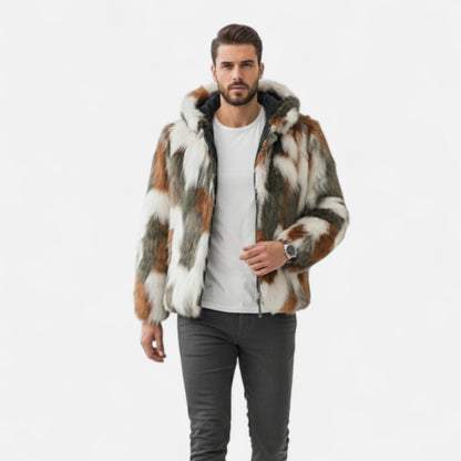 Kunstfelljacke – Herren-Pelzmantel mit Kapuze für den Winter-Chaps Herrenmode