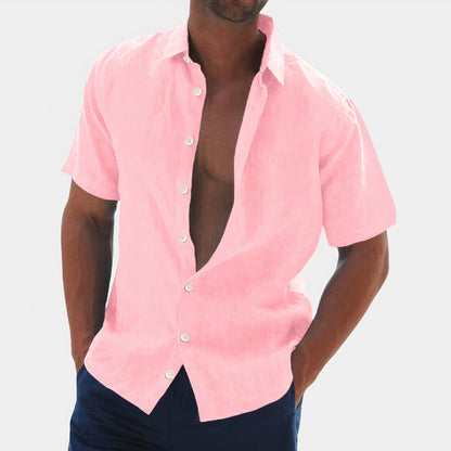 Kurzärmeliges Hemd - Herren Hemd mit Knopfleiste für den Sommer-Rosa-S-Chaps Herrenmode