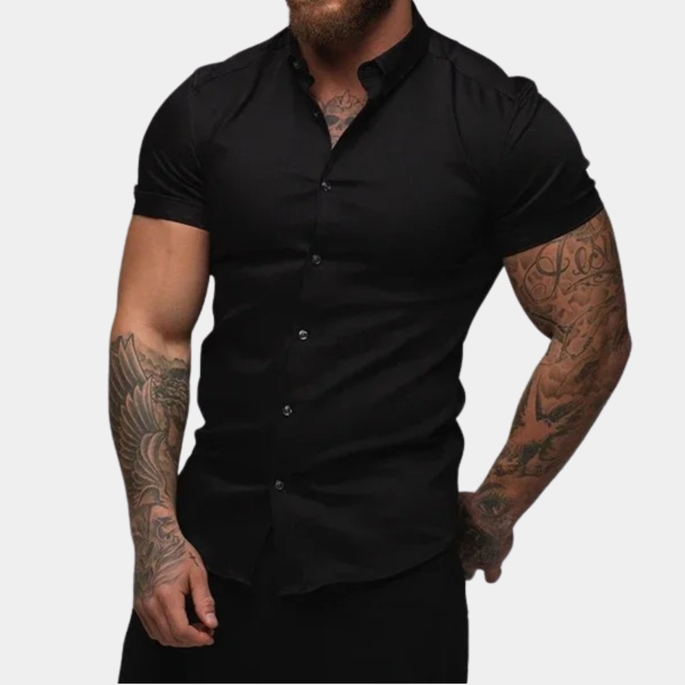 Kurzarmhemd - Kragen - Sommer - Hemd zum Knöpfen - Herrenhemd-Schwarz-M-Chaps Herrenmode