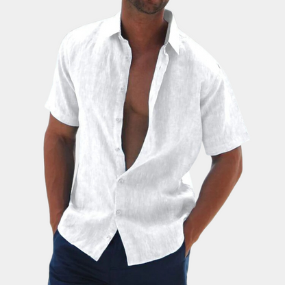 Kurzarmhemd - Leichtes Hemd für Männer mit Knöpfen für den Sommer-Weiß-S-Chaps Herrenmode