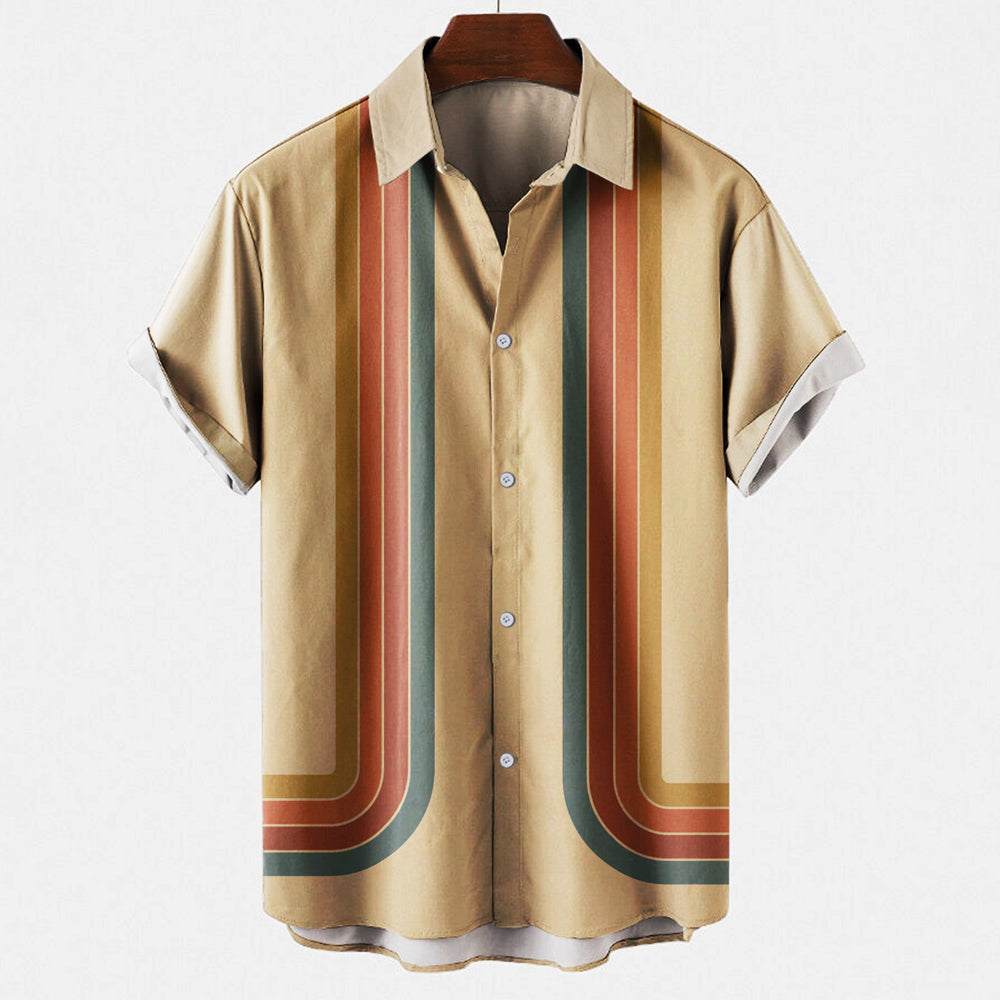 Kurzarmhemd – Leichtes Retro-Hemd mit Knöpfen für Herren-Beige-S-Chaps Herrenmode