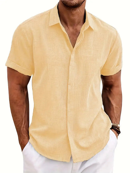 Kurzarmhemd | Leichtgewicht | Atmungsaktiv | Button-Up Hemd | Herrenhemden-Aprikose-XS-Chaps Herrenmode