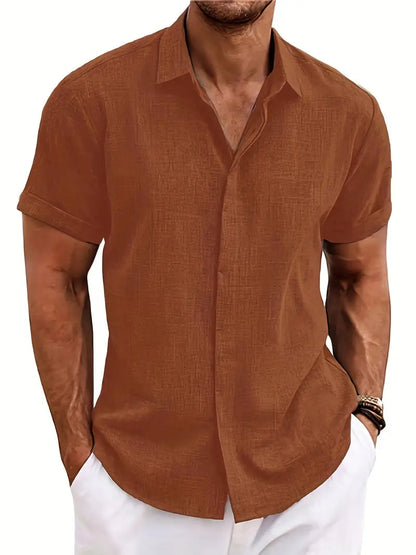 Kurzarmhemd | Leichtgewicht | Atmungsaktiv | Button-Up Hemd | Herrenhemden-Dunkelbraun-XS-Chaps Herrenmode