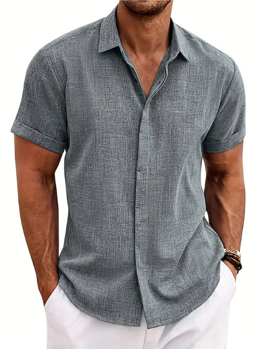 Kurzarmhemd | Leichtgewicht | Atmungsaktiv | Button-Up Hemd | Herrenhemden-Dunkelgrau-XS-Chaps Herrenmode