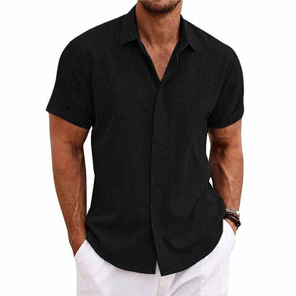 Kurzarmhemd - Leichtgewicht - Umlegekragen - Button-Up Hemd - Herrenhemd-Schwarz-S-Chaps Herrenmode